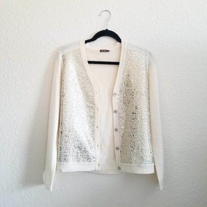 J. McLaughlin Merino Wool Cream Gold Cardigan